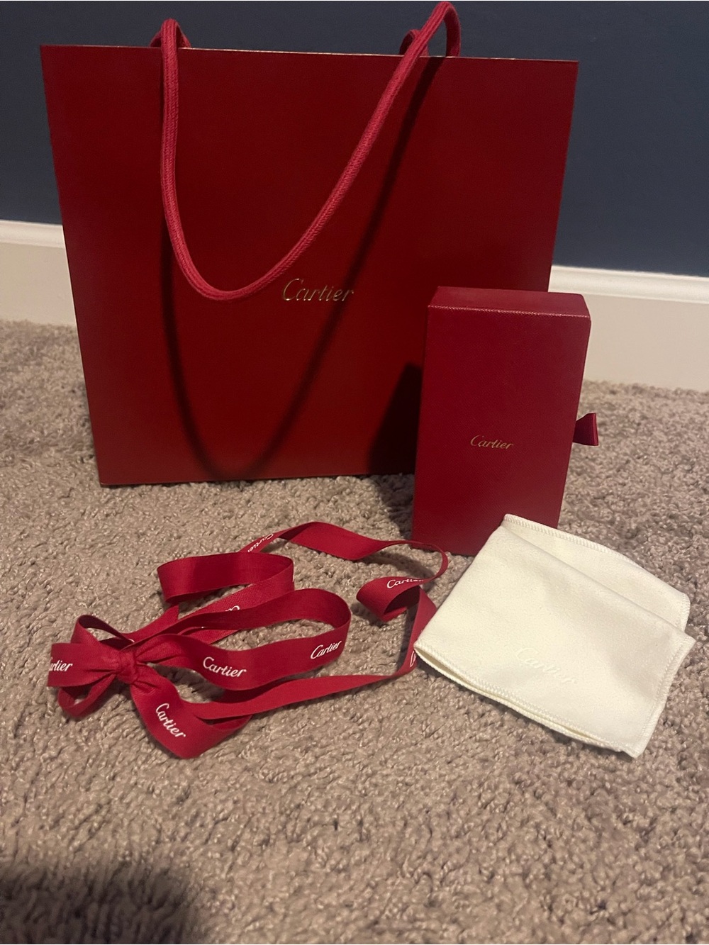 Cartier Red Gift Set with White Pouch and Ribbon